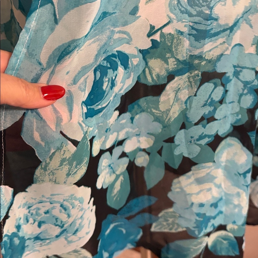 Koret teal and White Floral Kimono / coverup open front white black green blues - Picture 3 of 7